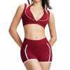Contrast Trim Deep V Sports Bra & High-Waist Shorts Set (2-Piece)