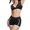 Contrast Trim Deep V Sports Bra & High-Waist Shorts Set (2-Piece)