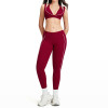 Contrast Trim Deep V Sports Bra & High-Waist Leggings Set (2-Piece)