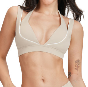 Contrast Trim Deep V Halter Sports Bra