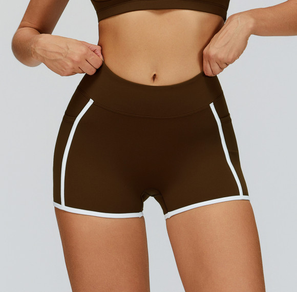 High-Waist Contrast Trim Workout Shorts (With Pockets)