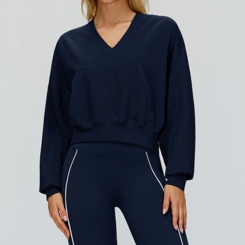 Relaxed V-Neck Sweatshirt | Drop Shoulder & Front Patch Pocket