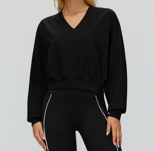 Relaxed V-Neck Sweatshirt | Drop Shoulder & Front Patch Pocket