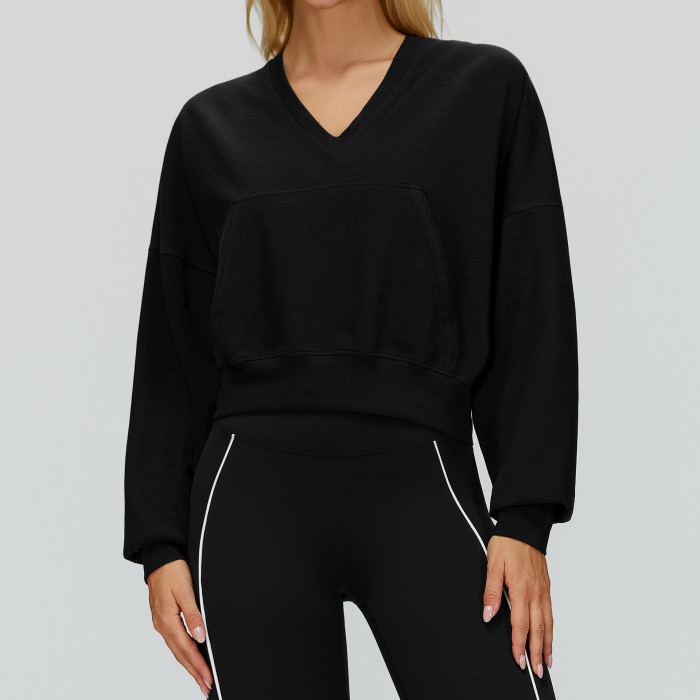 Relaxed V-Neck Sweatshirt | Drop Shoulder & Front Patch Pocket