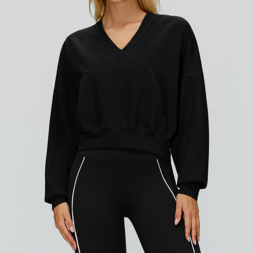 Relaxed V-Neck Sweatshirt | Drop Shoulder & Front Patch Pocket