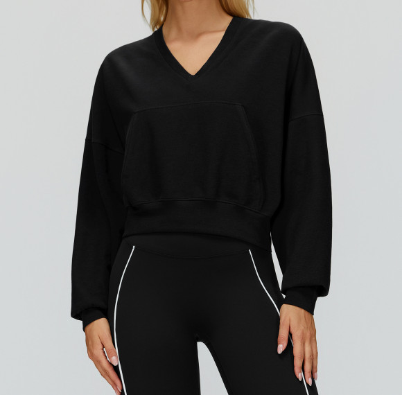 Relaxed V-Neck Sweatshirt | Drop Shoulder & Front Patch Pocket