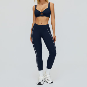 Twist Front V-Neck Sports Bra & High-Waist Piping Leggings Set