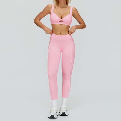 Twist Front V-Neck Sports Bra & High-Waist Piping Leggings Set