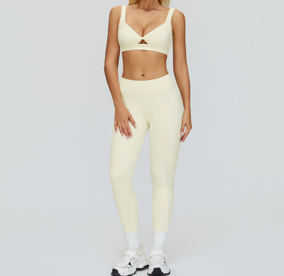 Twist Front V-Neck Sports Bra & High-Waist Piping Leggings Set