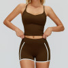 Strappy V-Neck Active Tank & High-Waist Contrast Shorts Set