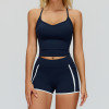 Strappy V-Neck Active Tank & High-Waist Contrast Shorts Set