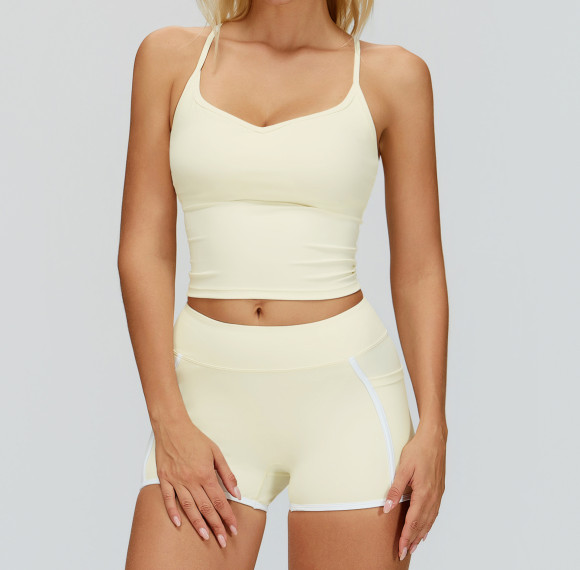 Strappy V-Neck Active Tank & High-Waist Contrast Shorts Set