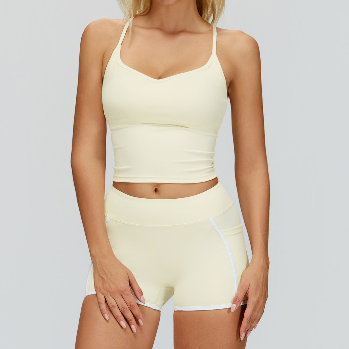 Strappy V-Neck Active Tank & High-Waist Contrast Shorts Set