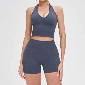 Halter V-Neck Cutout Tank & High-Waist Biker Short Set (2-Piece)