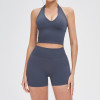 Halter V-Neck Cutout Tank & High-Waist Biker Short Set (2-Piece)