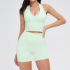Halter V-Neck Cutout Tank & High-Waist Biker Short Set (2-Piece)