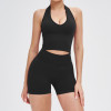 Halter V-Neck Cutout Tank & High-Waist Biker Short Set (2-Piece)