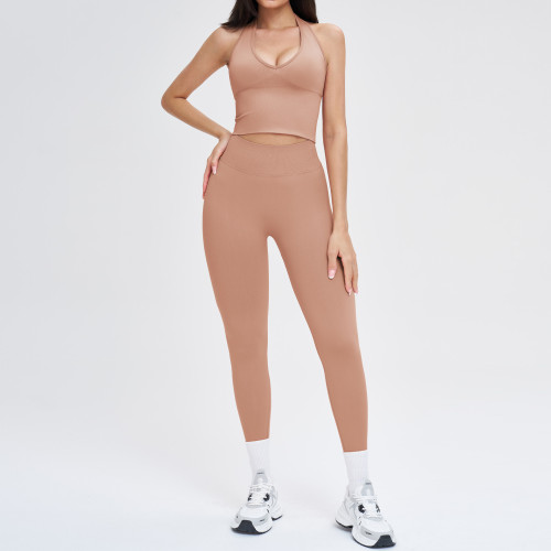 Halter V-Neck Cutout Tank & High-Waist Legging Set (2-Piece)