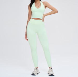 Halter V-Neck Cutout Tank & High-Waist Legging Set (2-Piece)