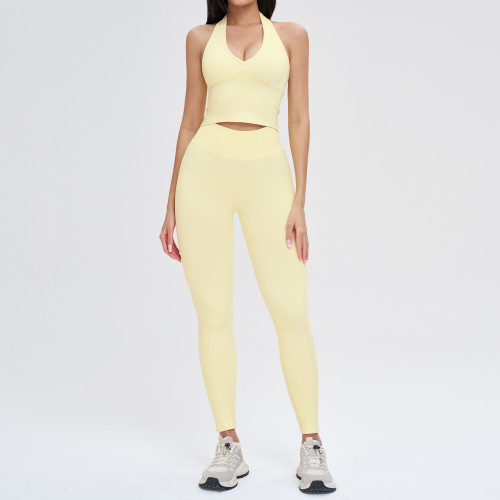 Halter V-Neck Cutout Tank & High-Waist Legging Set (2-Piece)