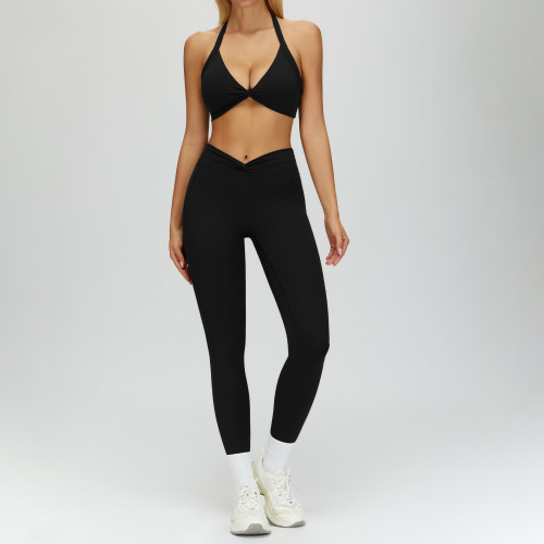 Halter Twist Bikini Top & Ruched High-Waist Leggings Set