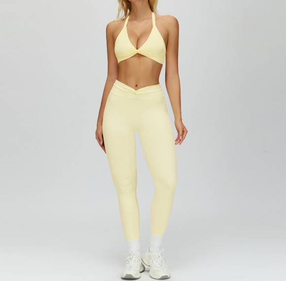 Halter Twist Bikini Top & Ruched High-Waist Leggings Set