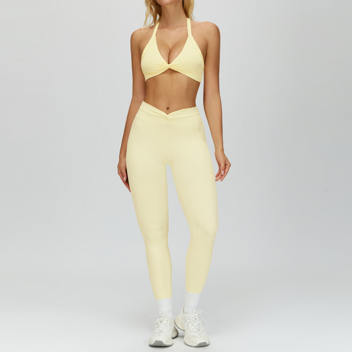Halter Twist Bikini Top & Ruched High-Waist Leggings Set