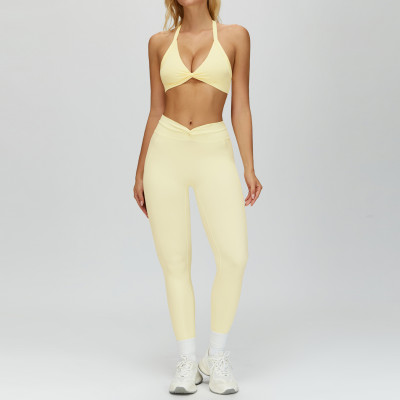 Halter Twist Bikini Top & Ruched High-Waist Leggings Set