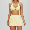 Halter Twist Bikini Top & High-Waist Pleated Skirt Set