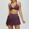 Halter Twist Bikini Top & High-Waist Pleated Skirt Set