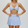 Halter Twist Bikini Top & High-Waist Pleated Skirt Set