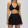 Halter Twist Bikini Top & High-Waist Pleated Skirt Set
