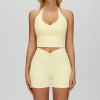 Halter V-Neck Active Tank & Ruched High-Waist Biker Shorts Set
