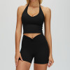 Halter V-Neck Active Tank & Ruched High-Waist Biker Shorts Set