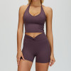 Halter V-Neck Active Tank & Ruched High-Waist Biker Shorts Set