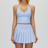 Halter V-Neck Crop Tank & Pleated Tennis Skirt Set
