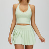 Halter V-Neck Crop Tank & Pleated Tennis Skirt Set