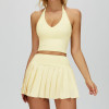 Halter V-Neck Crop Tank & Pleated Tennis Skirt Set
