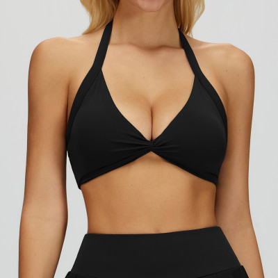Twist-Front Halter Sport Bra