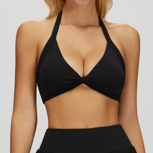 Twist-Front Halter Sport Bra