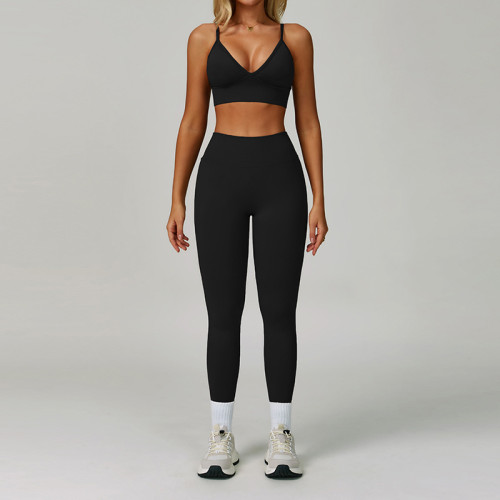 Seamless V-Neck Bra + High-Waist Leggings Set