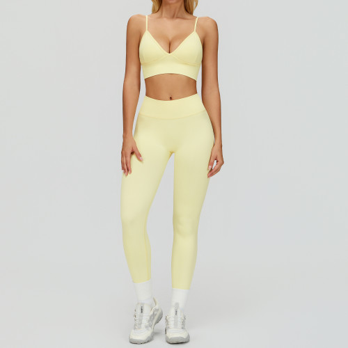 Seamless V-Neck Bra + High-Waist Leggings Set