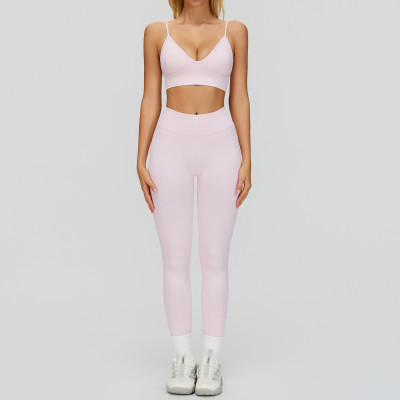 Seamless V-Neck Bra + High-Waist Leggings Set
