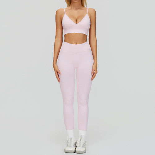 Seamless V-Neck Bra + High-Waist Leggings Set