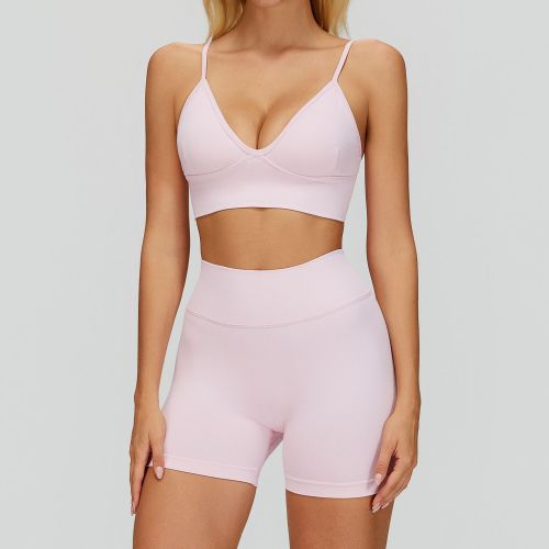 Seamless V-Neck Bra & High-Waist Biker Shorts Set