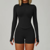 Seamless Zip-Up Long Sleeve Top & High-Waist Biker Shorts Set