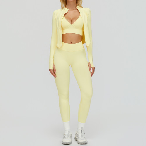 3-Piece Zip Jacket, Bralette & High-Waist Leggings Set