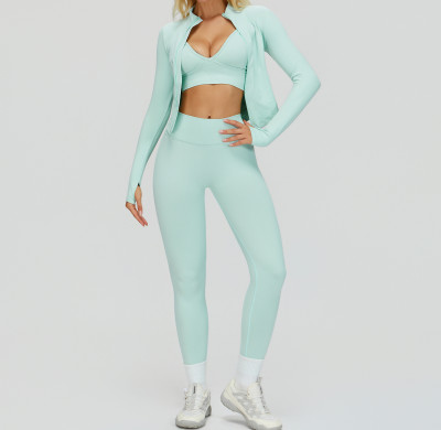 3-Piece Zip Jacket, Bralette & High-Waist Leggings Set
