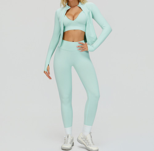 3-Piece Zip Jacket, Bralette & High-Waist Leggings Set