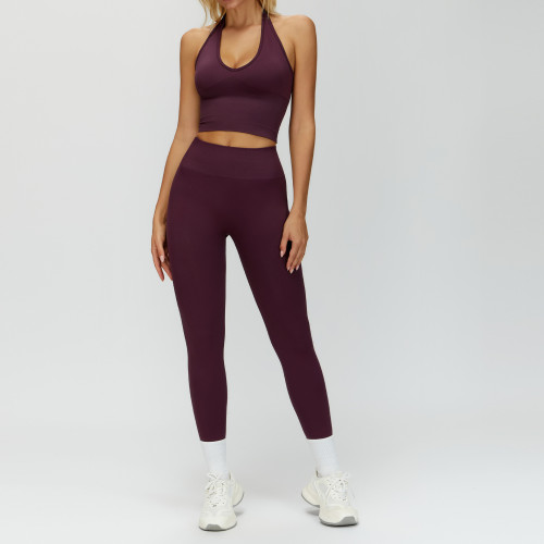 Halter V-Neck Longline Yoga Tank & High-Waist Leggings Set